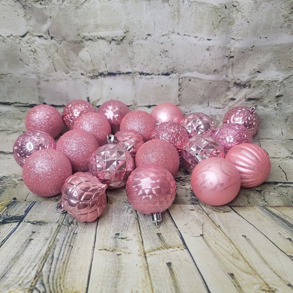 Vickerman 3 Inch Pind Embossed Glitter Christmas Ball Ornaments  Lot of 21